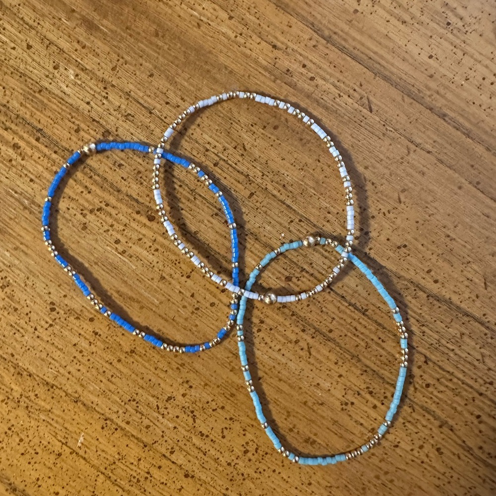 Beaded Stretch Bracelets Set - Blue and Gold